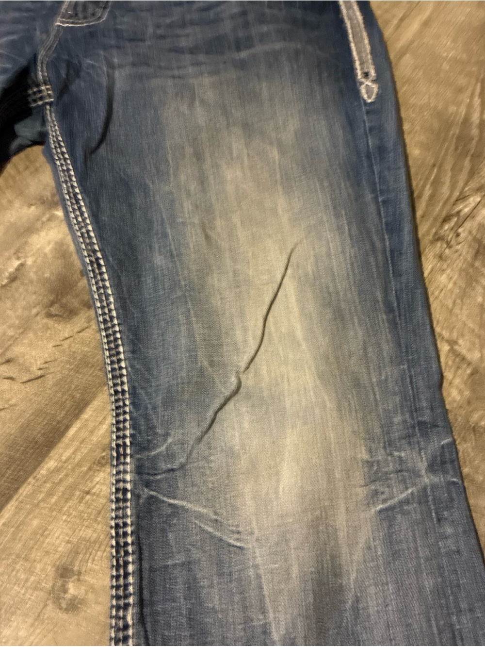 Vintage Rock Revival Jeans Men’s Blue Cotton Straight Distressed Flap SZ 42 - Picture 3 of 16